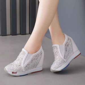 Giày cao gót nữ đính đá màu trắng 9cm FS83